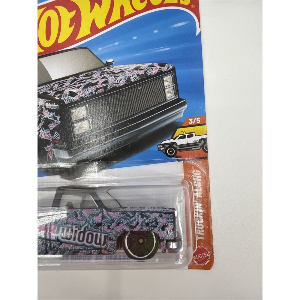 Hot Wheels '83 Chevy Silverado Black Widow 1:64 Diecast Truck Black Pink Blue - Picture 3 of 6